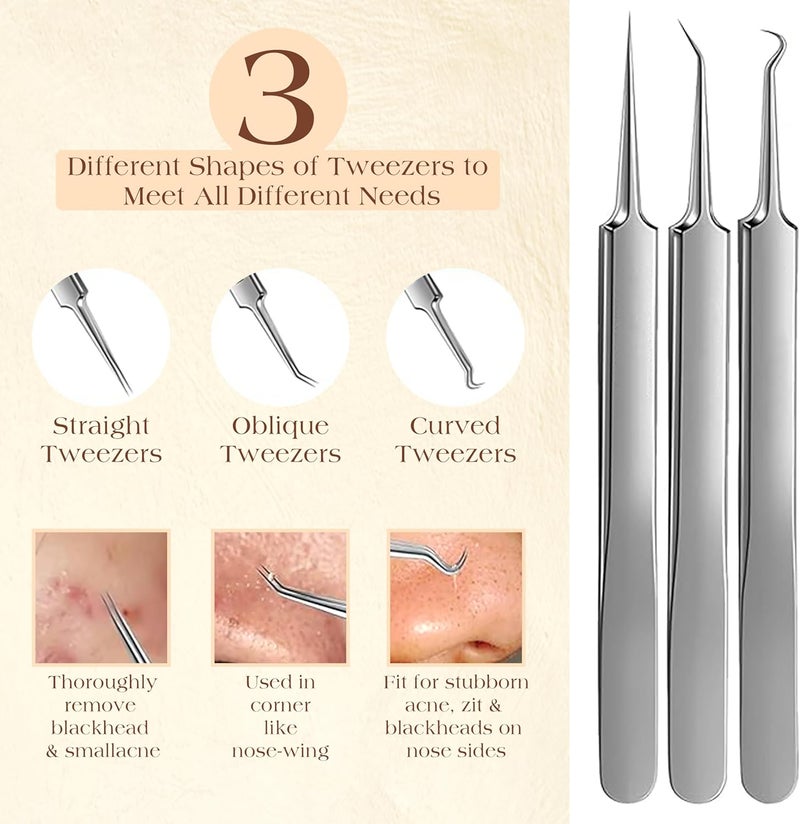 DERMATED 22 Pcs Pimple Popper Tool Kit 410 Stainless Steel Blackhead Remover Tools, Pimple Extractor Tool Kit for Blackheads, Blemish, Comdone, Acne, Zit, and Whiteheads for Face & Nose - Image 3